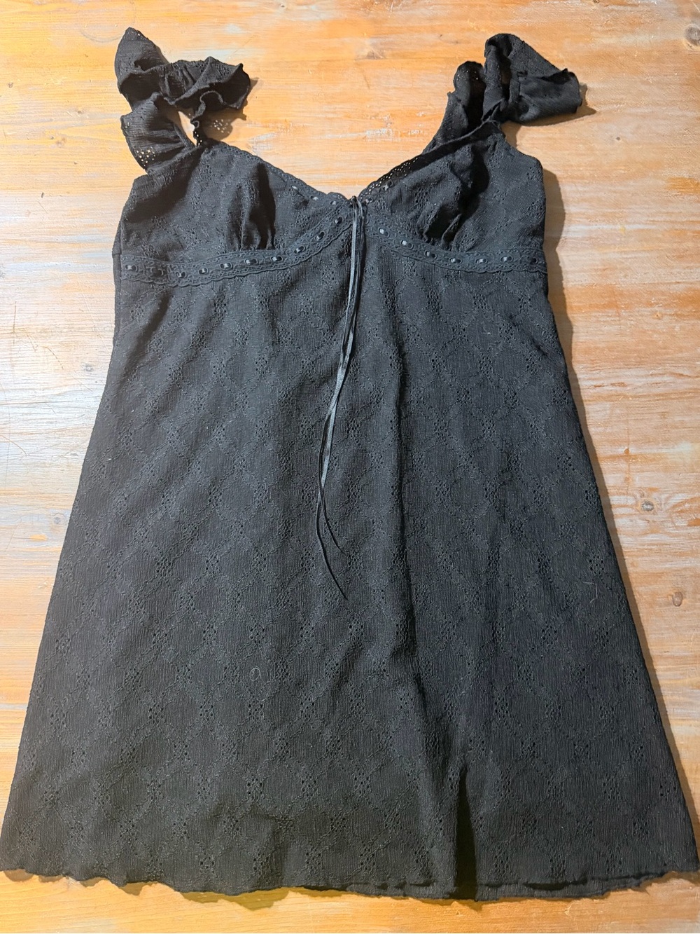 wild fable Black Eyelet Tie-Shoulder Dress